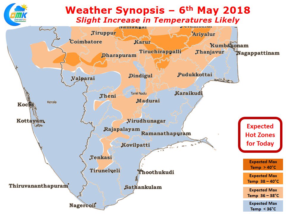 Slight increase in Temperatures likely over Tamil Nadu Chennairains