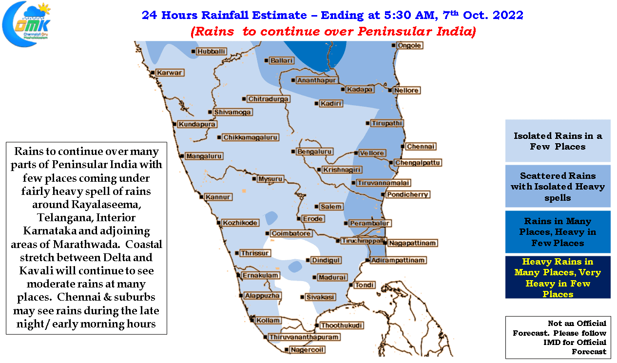 Rains to continue over Peninsular India – Chennairains (COMK) Rains to continue over Peninsular India – Chennairains (COMK)